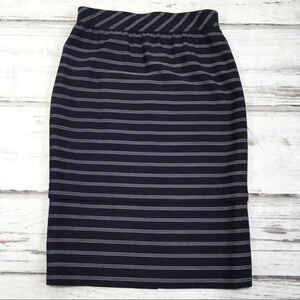 Escada Skirt Pencil Straight Blue White Stripe Layers Wool 40 Size Medium